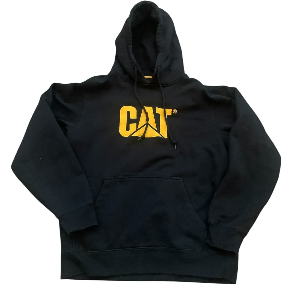 CAT Sweatshirt Men L‎ Black Yellow Embroidery Caterpillar Construction Hoodie